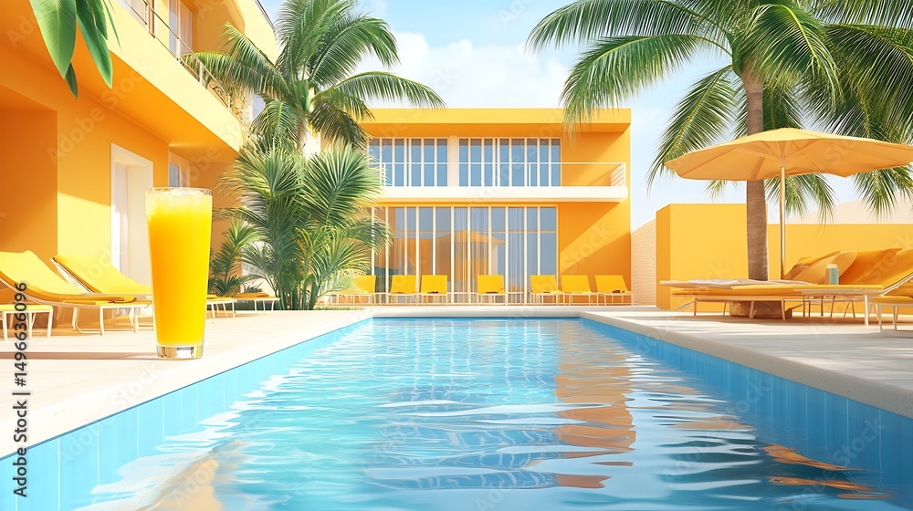 Obraz premium Sunny orange poolside scene with a refreshing drink.