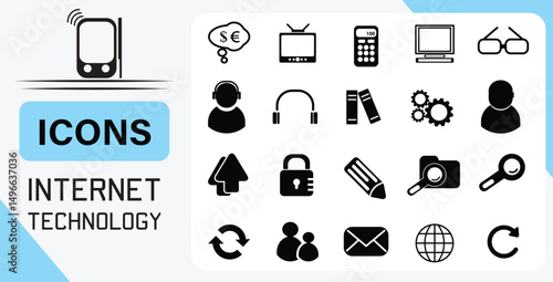 Internet technology icons set for web design