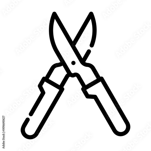 Pruning shears. This is a vector single icon with a dashed line style. It is suitable for any purpose, such as website design, mobile app design, logo design, etc.