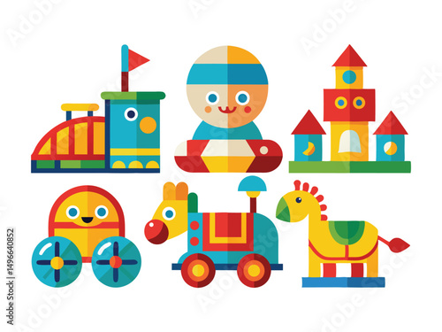 Colorful collection of childrens toys flat design
