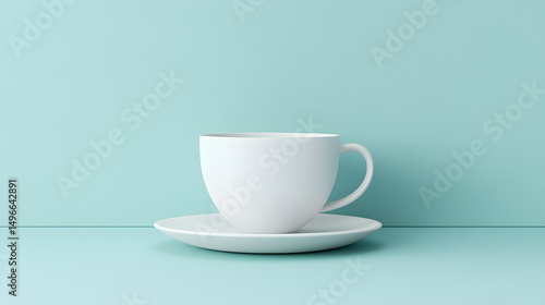 Wallpaper Mural White tea cup and saucer set against soft blue background, creating minimalist and serene atmosphere Torontodigital.ca