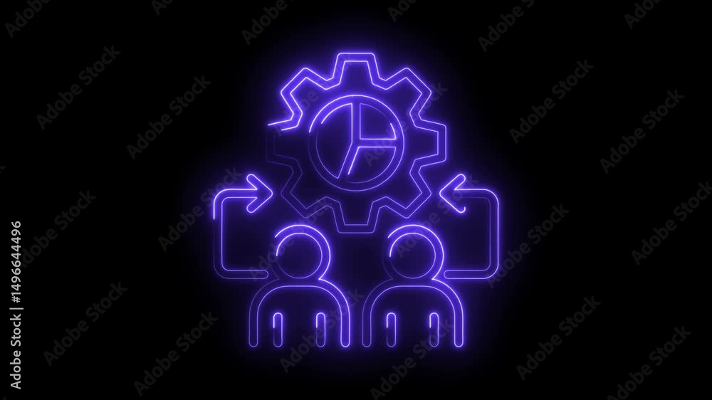 Neon people working together gear diagram with circular arrows animation Neon people working together gear diagram with circular arrows animation