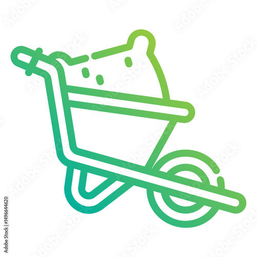 Wheelbarrow. This is a vector single icon with a dashed line gradient style. It is suitable for any purpose, such as website design, mobile app design, logo design, etc.