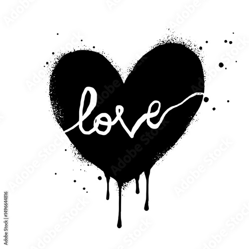 Spray painted graffiti heart sign in black over white. Love heart drip symbol. isolated on white background. vector illustration