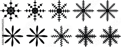 Round Frame Vector Icon silhouette set. Glyph Style for Gardening Illustrations white background  Set Of Close-up Stylized Sun Symbols.