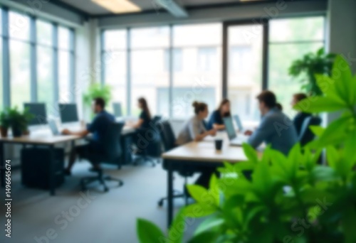 Generative AI Image of a Modern Open Office Space with Team Collaboration