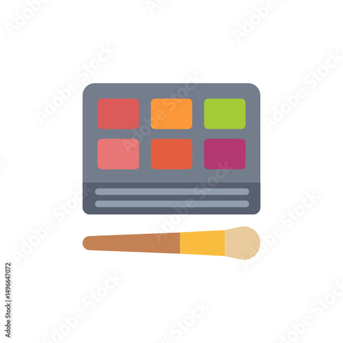 Cosmetic Palette and Brush Icon for makeup application with transparent background