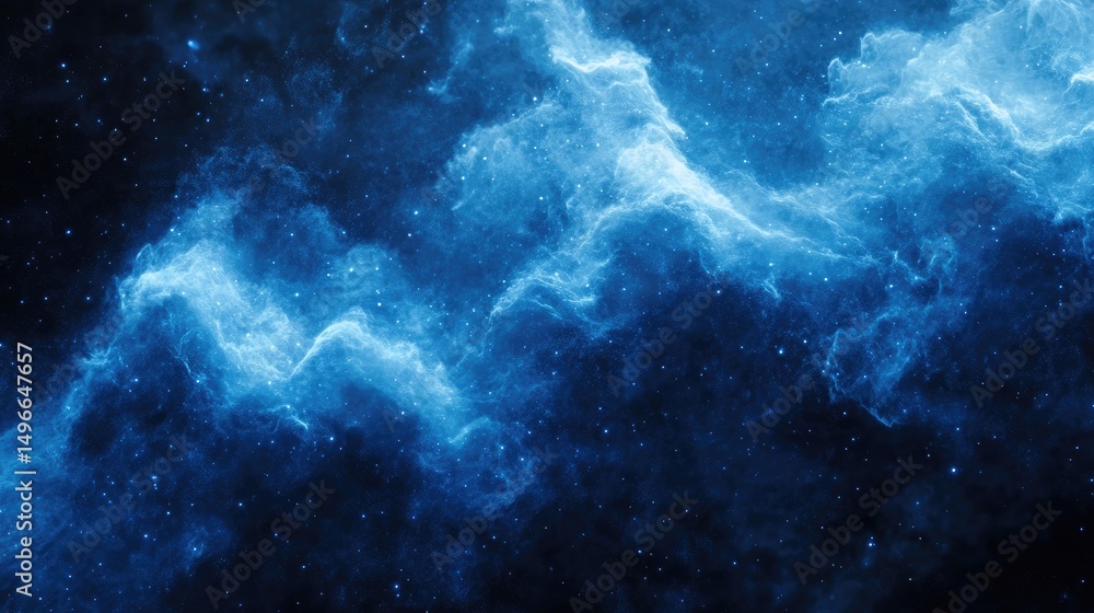 Fototapeta premium Ethereal blue nebula swirling in dark space, speckled with distant stars