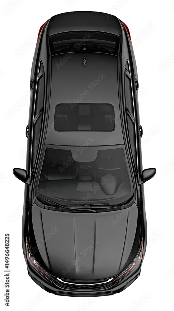 Fototapeta premium Dark Gray Car Overhead View with Sunroof, PNG