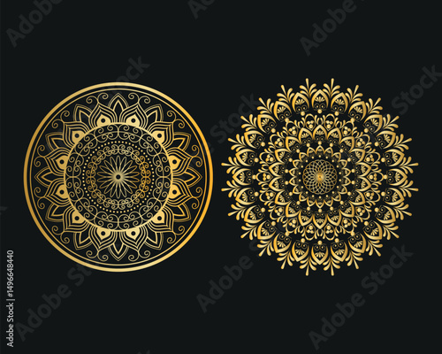 golden Mandala design. Decorative golden mandala. Mandala for henna, mehendi, business card, template, tattoo, Decorative ethnic ornamental elements, card. Spiritual golden mandala	