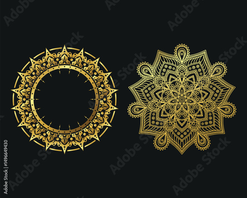 golden Mandala design. Decorative golden mandala. Mandala for henna, mehendi, business card, template, tattoo, Decorative ethnic ornamental elements, card. Spiritual golden mandala	