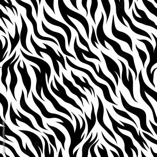 Seamless tiger print vector pattern silhouette. Wild animal fur texture design with striped background for textile