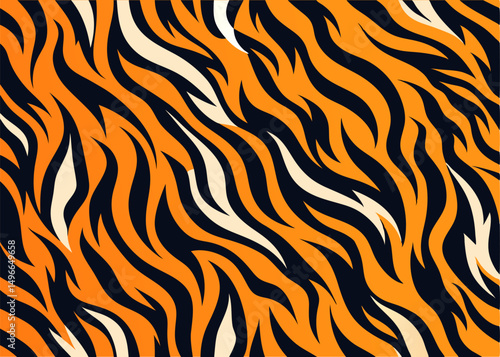 Seamless tiger print vector pattern. Wild animal skin texture design with repeating striped background for textile