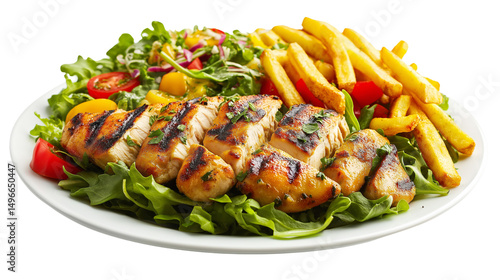 Wallpaper Mural Grilled chicken salad with fries served. PNG image, transparent background Torontodigital.ca