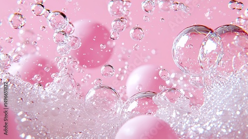 Bubbles Floating in Pink Water