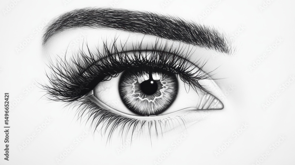 Hyperrealistic eye, black and white, detailed. white background. Hyperrealistic eye, black and white, detailed. white background.