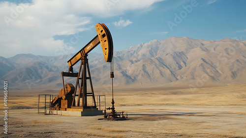 Quadro su tela Oil Pump in a Desert Landscape