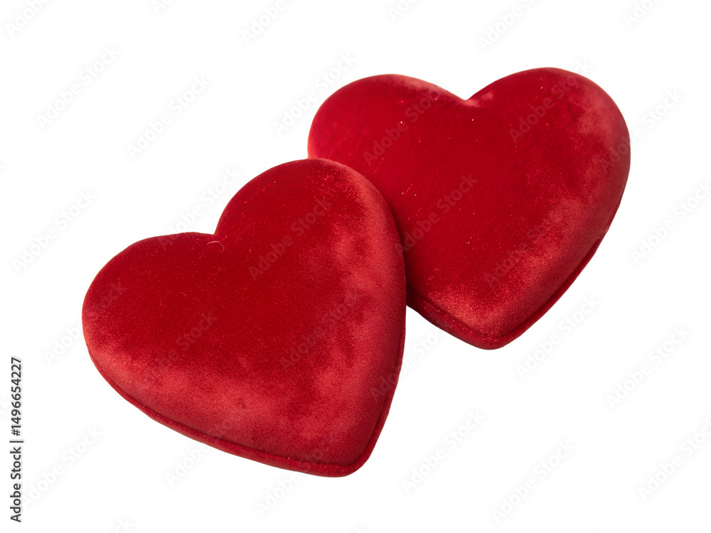 Fototapeta premium Two Red Heart Shaped Objects Isolated on transparent background cutout, PNG file, Cutout file
