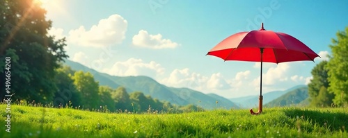 A serene landscape with a large umbrella providing shade, symbolizing the comprehensive protection offered by umbrella insurance, ensuring security and peace of mind , damages, risk management