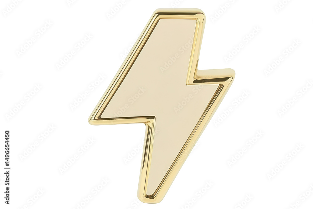 A stylized lightning bolt symbol, rendered in 3D, features a creamy off-white fill and a bold, golden border. The design is simple yet impactful A stylized lightning bolt symbol, rendered in 3D, features a creamy off-white fill and a bold, golden border. The design is simple yet impactful