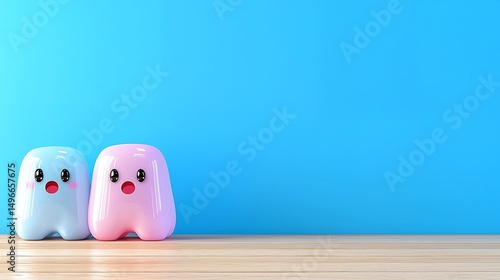 Cute Cartoon Characters on Wooden Surface