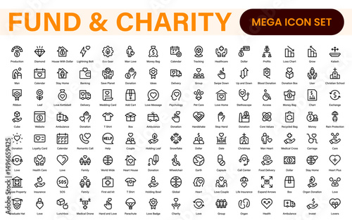 A Complete Icon Set for Charity Organizations, Fundraising Events, Nonprofit Campaigns, Donation Drives, Volunteer Programs, Social Justice, and Community Support Activities