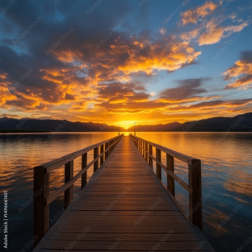 Fototapeta premium Sunset over Water with Pier