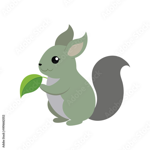 chinchilla holding a leaf colour vector illustration