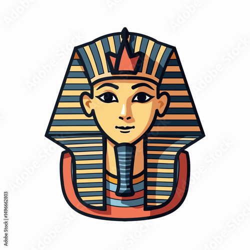 Stylized Illustration of an Egyptian Pharaoh Wearing a Nemes Headdress and Traditional Collar