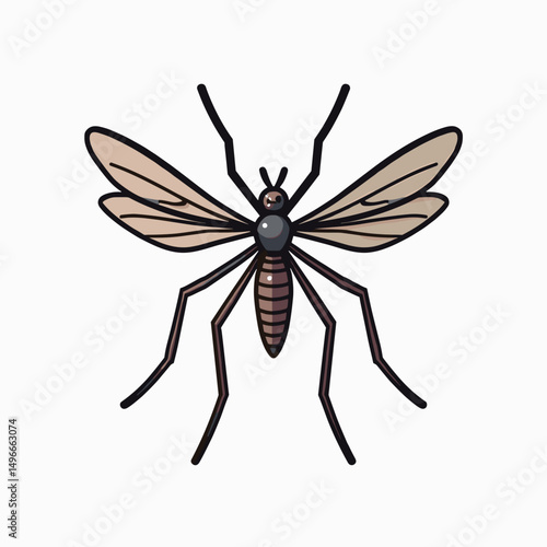 Cartoon Mosquito Illustration with Detailed Wings and Legs on a White Background
