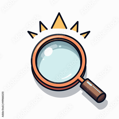 Cartoon Magnifying Glass with Shine, Search and Discovery Concept, Illustration for Web and Mobile Design