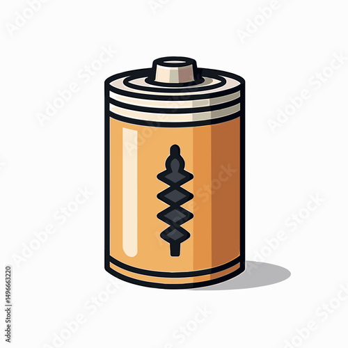 Single AA Battery Illustration with Zigzag Symbol, Isolated on White Background for Energy Concept