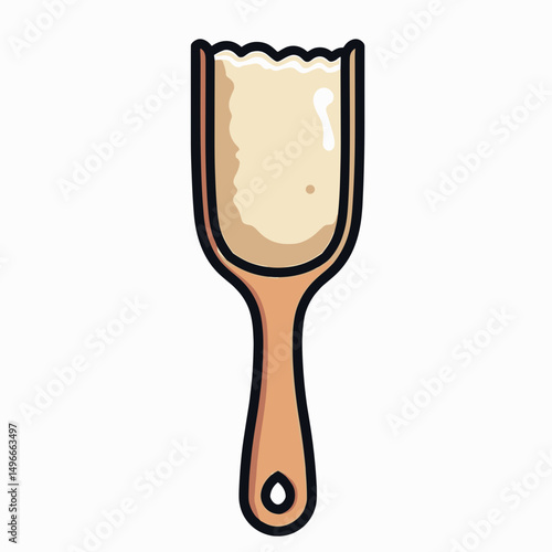 Cartoon Illustration of a Wooden Scoop Filled with Flour or Powdered Sugar for Baking