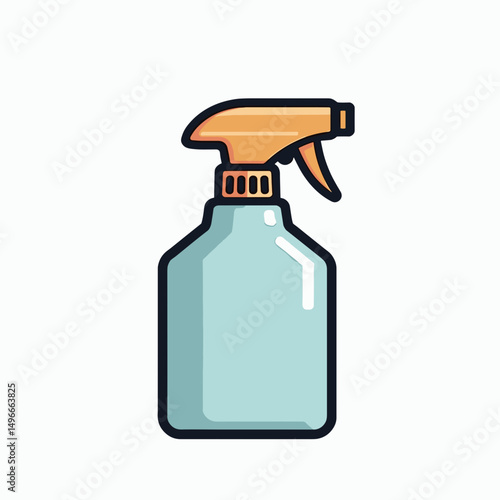 Blue Spray Bottle Illustration with Orange Nozzle for Cleaning and Disinfecting Purposes on White Background