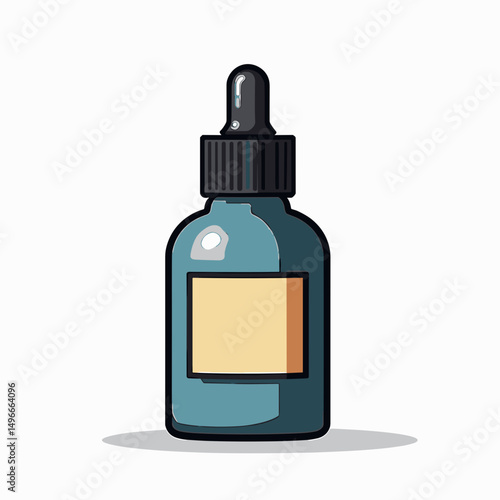 Blue Glass Bottle with Dropper for Essential Oils, Serums, or Liquid Medicine, Isolated Vector Illustration