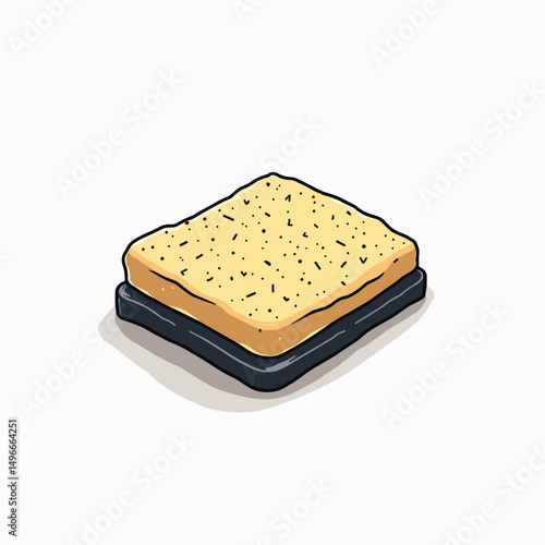 Sponge on a soap dish vector illustration, cleaning tool for household chores and hygiene concept.