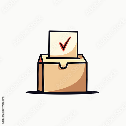Hand Drawn Voting Box with Check Mark Illustration for Elections and Political Participation