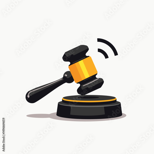 Auction Hammer Vector Illustration: Symbol of Justice, Law, and Legal Bidding Process with Sound Waves