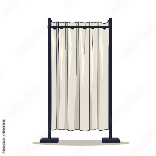 Dressing Room with Light Beige Curtains Illustration, Changing Room, Fitting Room, Isolated on White Background