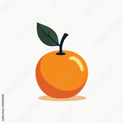 Vibrant Orange Fruit Illustration with Leaf, Fresh Citrus, Healthy Eating, and Vitamin C Concept on White Background
