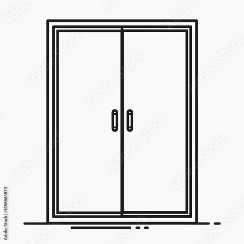Minimalist Line Art Illustration of a Double Door or Sliding Door on a White Background for Architectural Design