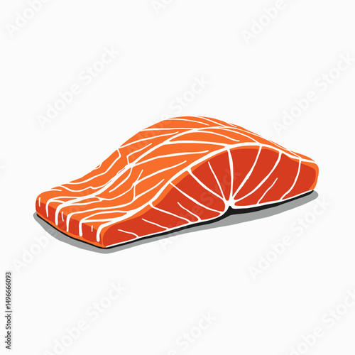 Fresh Salmon Fillet Illustration, Healthy Seafood, Omega-3 Rich Diet, Culinary Ingredient on White Background