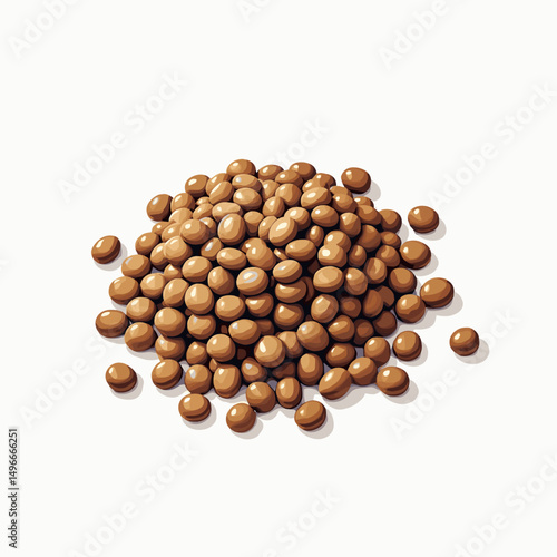 Pile of Brown Lentils Isolated on White Background, Vector Illustration for Healthy Eating and Cooking Concepts