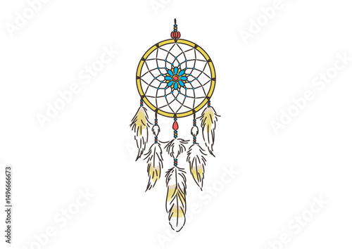 ネイティブアメリカンのアクセサリー「ドリームキャッチャー」羽とターコイズ（トルコ石）のアクセサリー