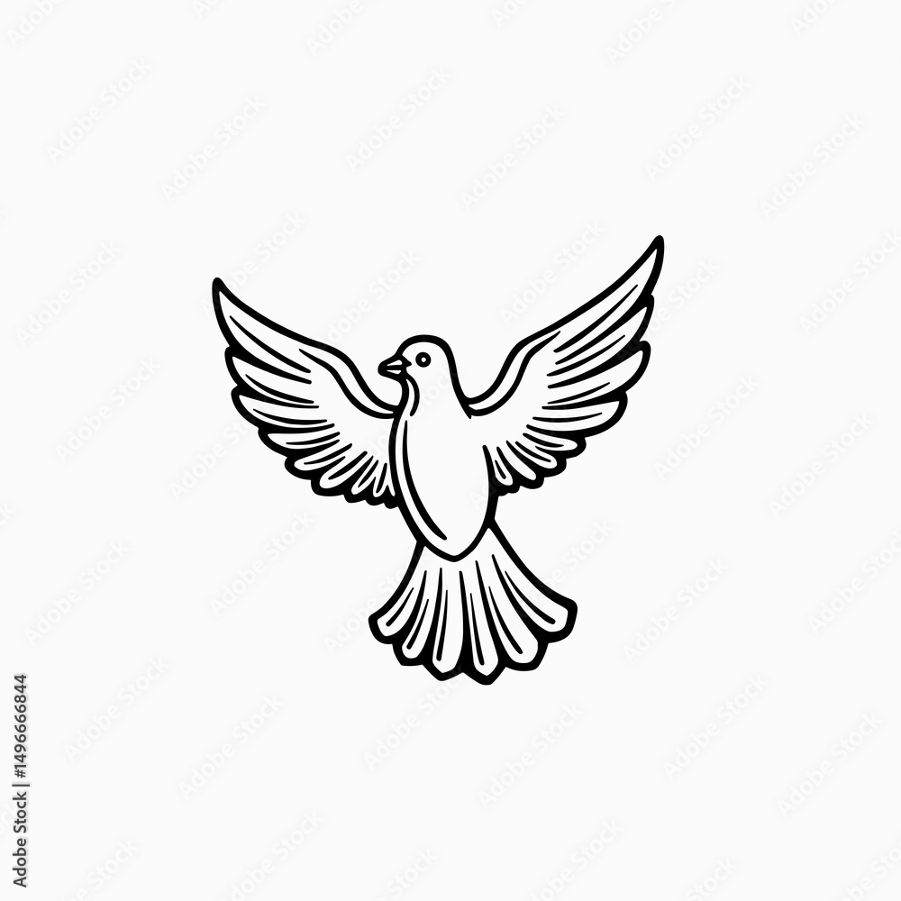 Fototapeta premium Dove in Flight Line Art Illustration: A Symbol of Peace, Freedom, and Spirituality with Clean White Background