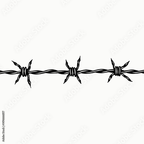 Barbed Wire Illustration on White Background: Security, Restriction, and Danger Concept for Graphic Design