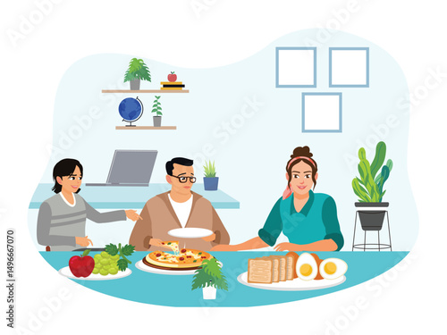 Coworkers having lunch together at the office.