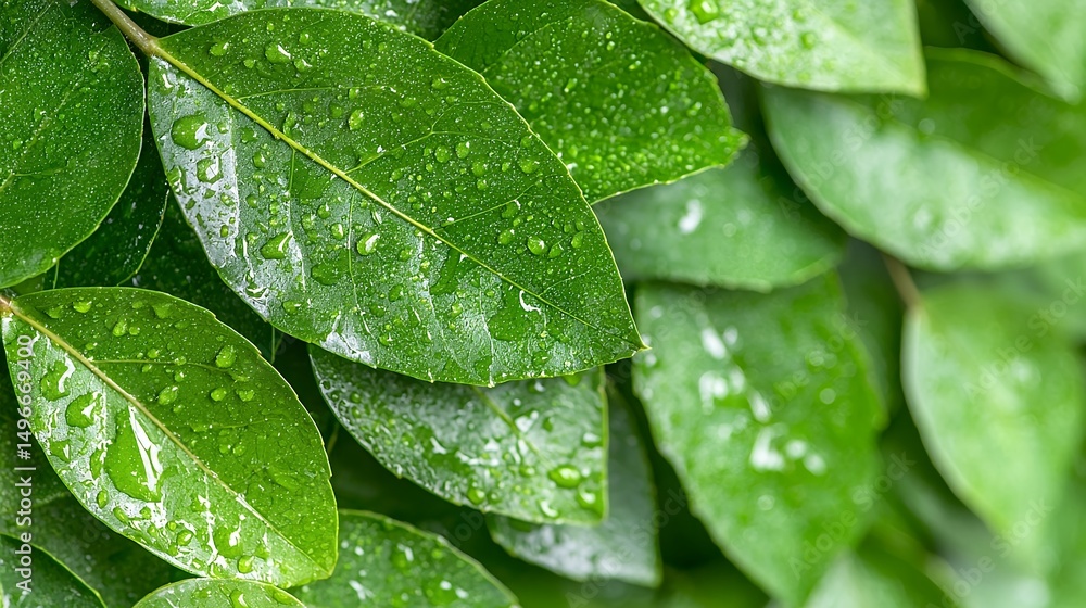 Fototapeta premium Green Leaves with Water Droplets