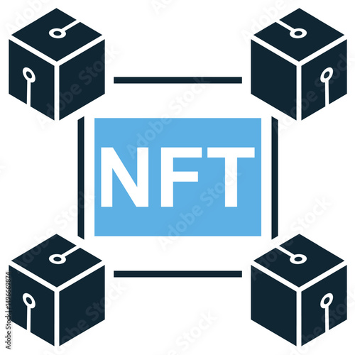 Non fungible token icon vector for blockchain asset, NFT ownership, and crypto art visuals. Ideal for marketplaces, collectibles, and decentralized finance illustrations.
