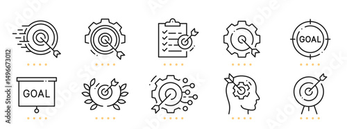 Goal and target related line icons. Editable stroke